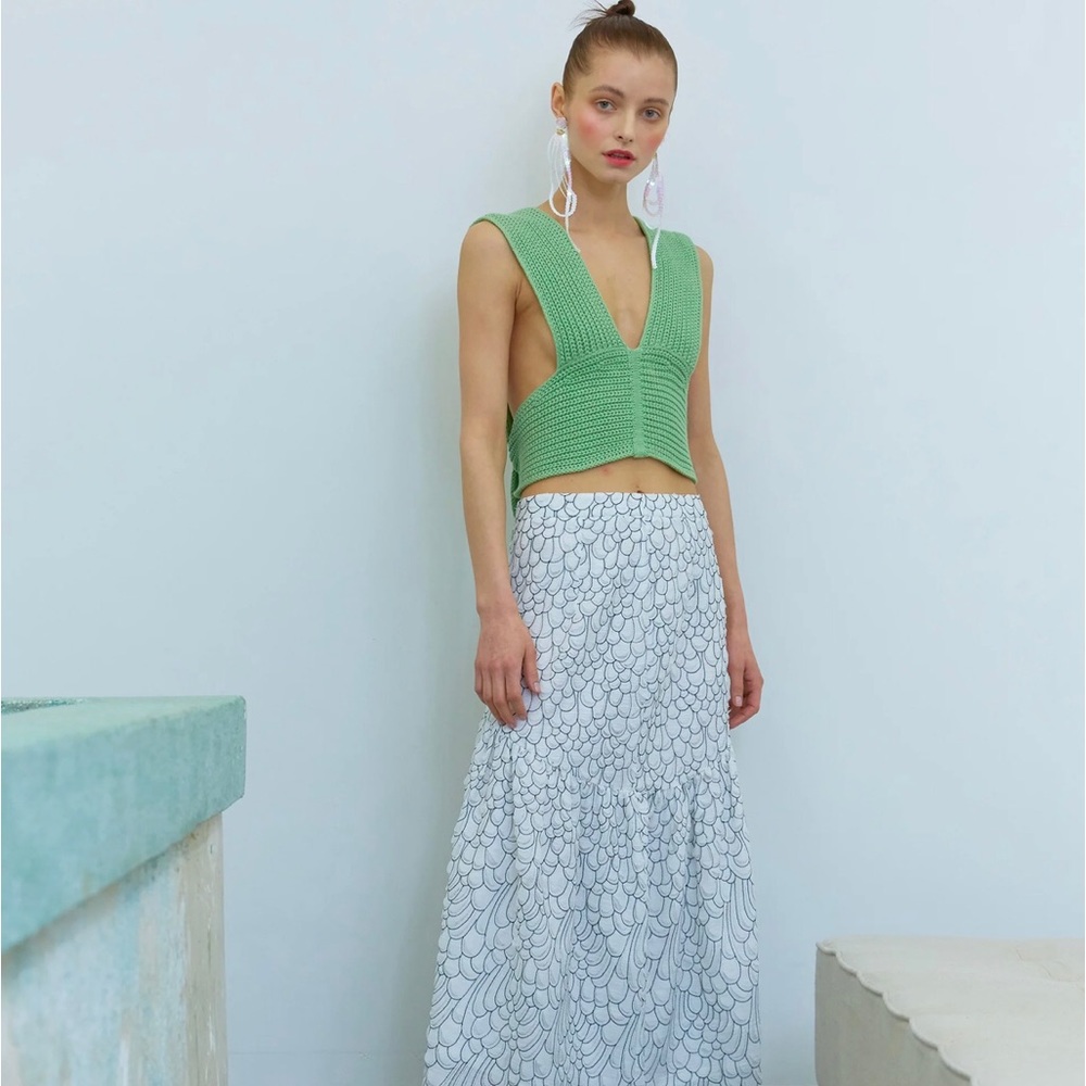 Loeil Knit Sweater Halter Green Size S/M Multiple Ways to Tie NWOT